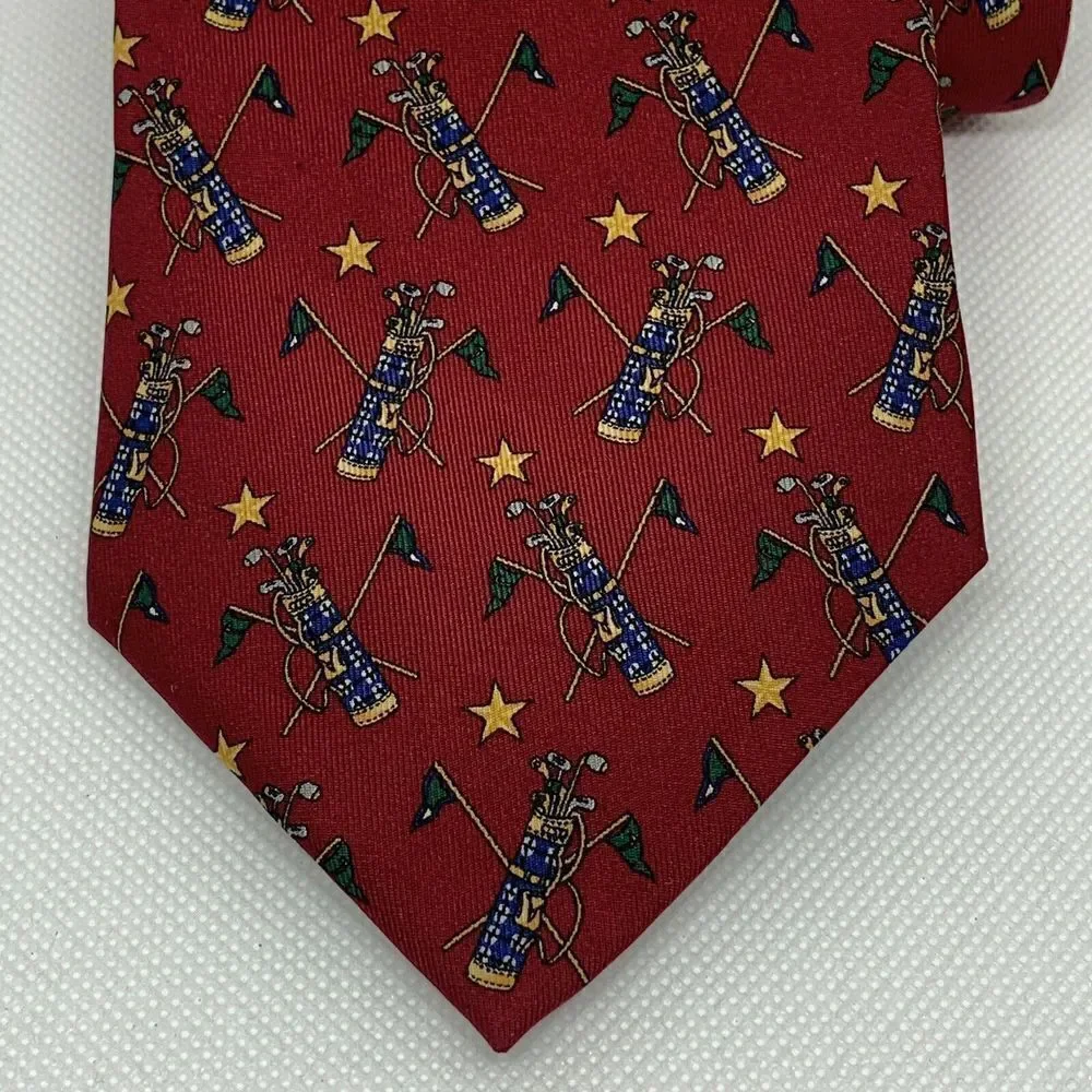 Tommy Hilfiger Red 100% Silk Golf Theme Tie